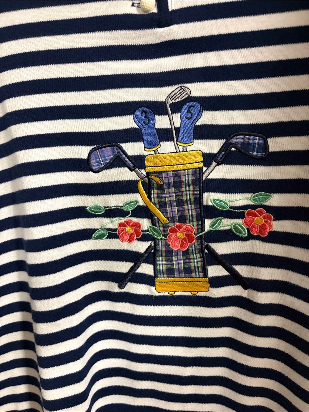 Karen Scott Navy & White Striped Tee with Embroidered Golf Bag - Picture 3 of 4